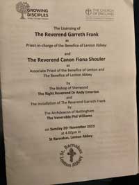 Licensing of Revd Gareth Frank and Revd Cannon Fiona Shouler